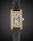 A LADIES 18K SOLID YELLOW GOLD & DIAMOND CARTIER TANK AMERICAINE WRIST WATCH CIRCA 2000s, REF.