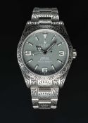 A GENTLEMAN'S ENGRAVED STAINLESS STEEL BAMFORD ROLEX OYSTER PERPETUAL EXPLORER BRACELET WATCH