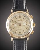A GENTLEMAN'S LARGE SIZE 18K SOLID ROSE GOLD EBERHARD & CO EXTRA FORT CHRONOGRAPH WRIST WATCH