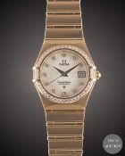 A FINE LADIES 18K SOLID ROSE GOLD & DIAMOND OMEGA CONSTELLATION BRACELET WATCH CIRCA 2000s, 50TH