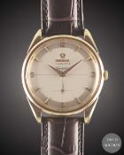 A GENTLEMAN'S ROSE GOLD CAPPED OMEGA GENEVE AUTOMATIC WRIST WATCH CIRCA 1958, REF. 2981-3 TWO TONE