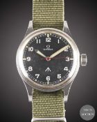 A GENTLEMAN'S STAINLESS STEEL ROYAL RHODESIAN AIR FORCE MILITARY OMEGA PILOTS WRIST WATCH CIRCA