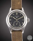 A GENTLEMAN'S STAINLESS STEEL BRITISH MILITARY ETERNA W.W.W. WRIST WATCH CIRCA 1940s, PART OF THE 