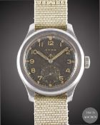 A GENTLEMAN'S STAINLESS STEEL BRITISH MILITARY CYMA W.W.W. WRIST WATCH CIRCA 1945, PART OF THE 