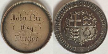 Early London, Brighton & South Coast Railway (LBSCR) silver PASS MEDALLION issued to 'John Nix, Esq,