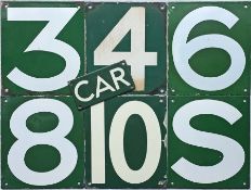 Set of British Railways (Southern Region), possibly Southern Railway, enamel CAR STOP SIGNS 3, 4, 6,
