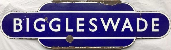 British Railways (Eastern Region) enamel STATION TOTEM SIGN from Biggleswade, a former GNR station