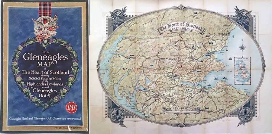 1930 MAP 'The Gleneagles Map' of the Heart of Scotland shewing 5,000 square miles of the Highlands &