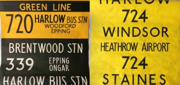 Pair of London Country DESTINATION BLINDS for RF, RP etc-type Green Line coaches at Harlow (HA)