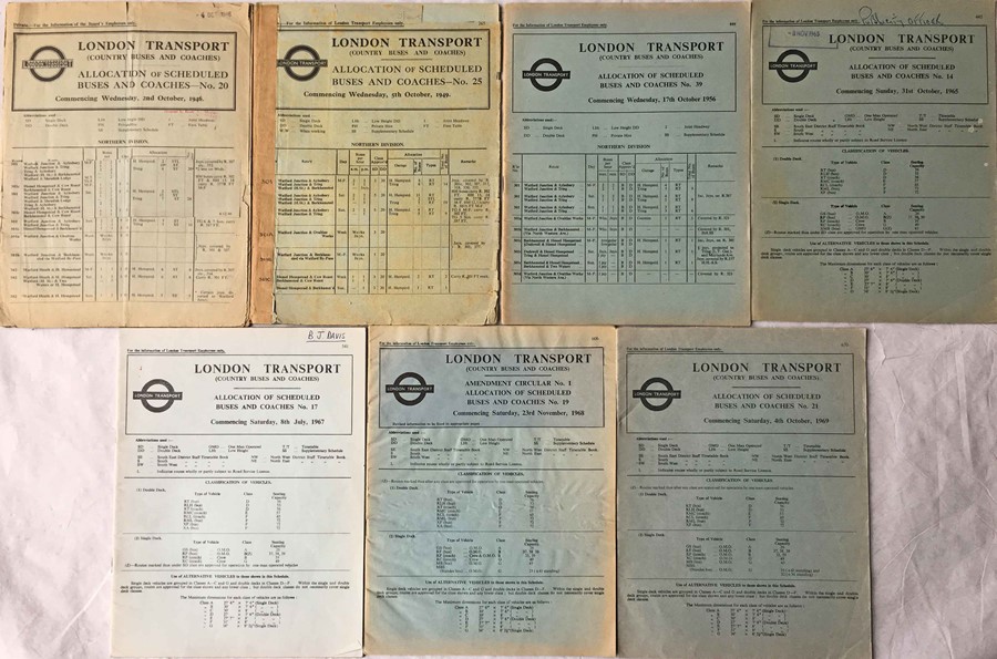 Selection of London Transport Country Buses & Coaches official ALLOCATION BOOKLETS comprising issues