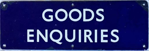 British Railways (Eastern Region) ENAMEL SIGN (door plate) 'Goods Enquiries'. Measures 18