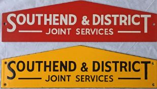 Pair of Southend & District Joint Services TIMETABLE HEADER PLATES, one enamel (yellow version),