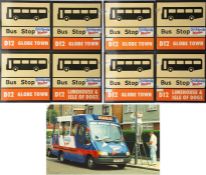 Selection (4) of BUS STOP FLAGS for Docklands Minibus, the radical operation started by the late