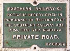 Southern Railway cast-iron NOTICE re Private Road (Notice....section 90 of the Southern Railway Act,