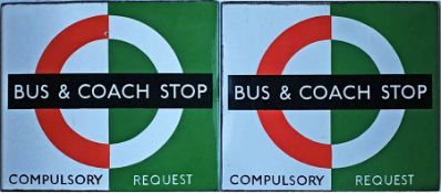 London Transport enamel BUS & COACH STOP FLAG (bus compulsory, coach request). A 1950s/60s '