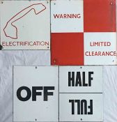 Small selection of RAILWAY ENAMEL SIGNS comprising 'Electrification' with a phone symbol (9