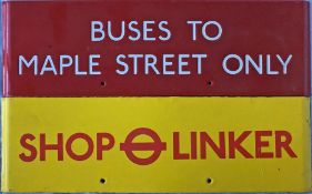 Pair of London Transport bus stop enamel G-PLATES comprising Buses to Maple Street Only and