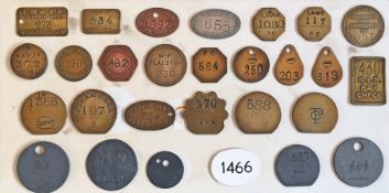 Quantity of railway brass etc PAY CHECKS/CHEQUES. Companies noted include GWR,, LMSR, LNER, LNW,