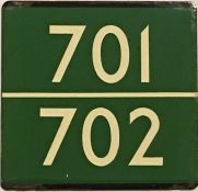 London Transport coach stop enamel E-PLATE for routes 701/702. 'Split' plates for Green Line