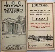 Pair of LCC Tramways POCKET MAPS dated July 1914 and 1919 respectively. The latter includes a