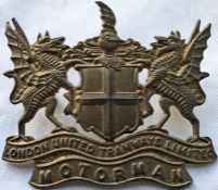 London United Tramways brass CAP BADGE 'Motorman' as issued to tram drivers in the period approx