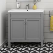 (DD4) 800mm Melbourne Earl Grey Double Door Vanity Unit - Floor Standing. RRP £739.99. Comes c...