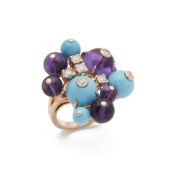 Cartier 18k Rose Gold Amethyst, Turquoise & Diamond Délices de Goa Ring