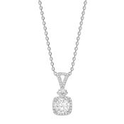 18ct White Gold Single Stone With Halo Setting Pendant 1.00