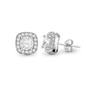 18ct White Gold Single Stone With Halo Setting Earring 0.75
