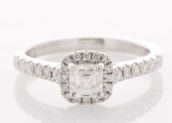 18ct White Gold Single Stone With Halo Setting Ring 0.76