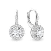 18ct White Gold Single Stone With Halo Setting Earring 1.10