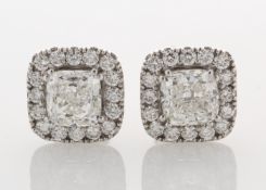 18ct White Gold Single Stone With Halo Setting Earring 3.40