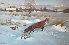 Fox in winter by Scottish artist Peter Munro Born 1954 exhib R.S.A