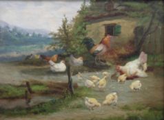 Farmyard Fowl oil painting by J.C. Van Lamputtin 1890’s