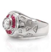 14Ct White Gold Male Ruby & Diamond Ring