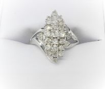 3 Row 14Ct White Gold Diamond Ring