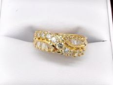 2 Row Baguette Diamond Crossover Diamond Ring