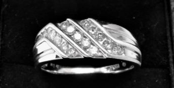 10Ct White Gold Diamond Diagonal Half Hoop Ring