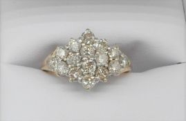 14Ct Yellow Gold Triangular Diamond Cluster Ring