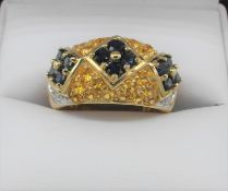 Sapphire, Citrine & Diamond Gypsy Ring
