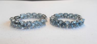 Silver Blue Topaz Hoop Earrings