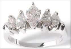 5 Stone 14Ct White Gold Marquise Diamond Ring