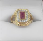 Ruby & Diamond Octagonal Cluster Ring
