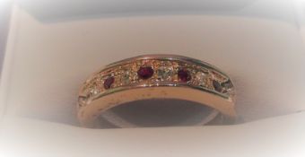 Gold Ruby & Diamond Half Moon Eternity Ring