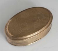 Tabakdose, Brandenburg, 18./19. Jahrhundert, Messing, Deckel mit Stichelgravur, ovalerKorpus, ca.