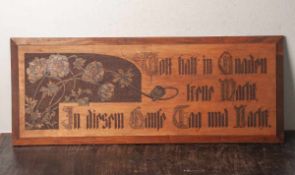 Spruchtafel m. Hausinschrift aus Holz, bez. 