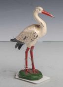 Bleifigur, Stehender Storch (wohl Anfang 20. Jahrhundert), polychrom gefasst, Us. m.