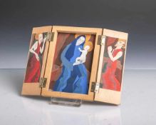 Kl. klappbarer Hausaltar m. 2 Flügeln (20. Jahrhundert), Holz, Darstellung Mutter Gottesm.