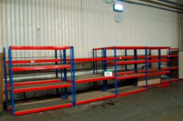 Eleven Bays RIVETO UA72 Orange/Blue Steel Parts Racks, 4-Tier/3-Tier/2-Tier, Overall each Bay