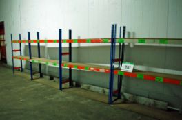 Six Bays of Orange/Blue Steel 2-Tier Boltless Parts Racks, each Approx. 2M x 0.5M x 2M Tall and